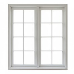 White window frame with divided panes isolated on white background