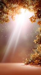 Sunlight streaming through autumn foliage.