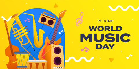 world music day horizontal banner illustration in gradient style