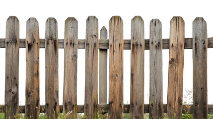 Weathered Wooden Fence Panels with Distinctive Texture and Grain Patterns Against a White Background for Rustic and Nature Inspired Projects