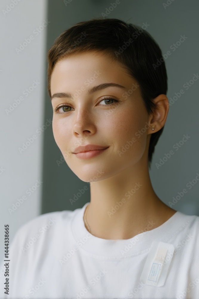 Poster serene portrait of caring individual proudly displaying symbolic bandage clean image with copy space