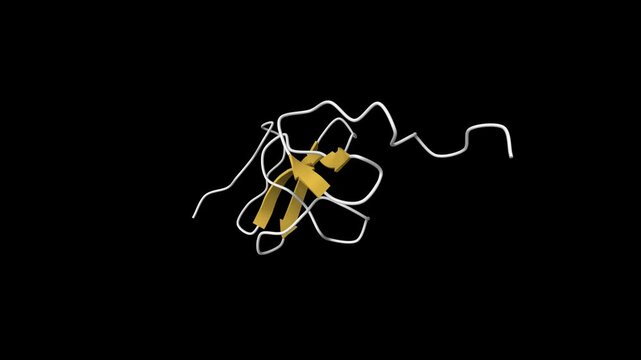 Structure of human granulin A. Animated 3D cartoon model, secondary structure color scheme, pdb 2jye, black background