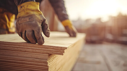 Construction Worker Handling Plywood