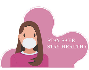 Flat art woman wearing a face mask. 