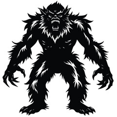 Epic Bigfoot Silhouette Vector Collection Featuring Forest, Mountain, and Mythical Cryptid Scenes in Minimalist Black Style