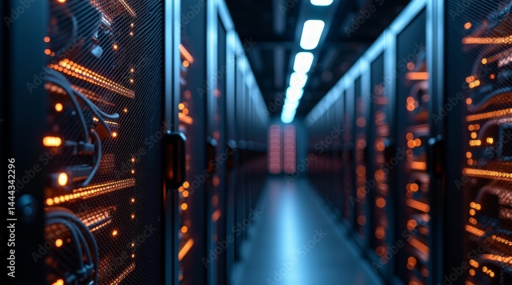 Aufkleber data center corridor with illuminated racks and advanced technology infrastructure