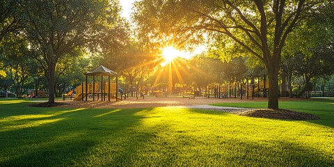 Obraz premium Golden Hour Playground: A Serene Sunset at the Park