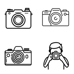 Camera Icon Set Line Art Cameras with Photographer on Transparent Background