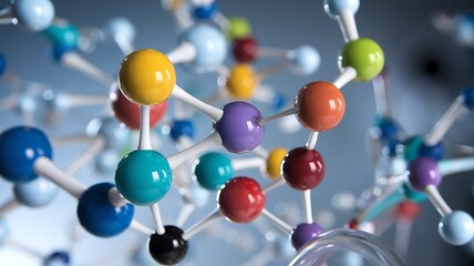 Obraz premium Close-up of a molecular structure model representing atoms and chemical bonds. Ideal for science, chemistry, biotechnology, and educational or research-related visuals.