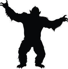 Epic Bigfoot Silhouette Vector Collection Featuring Forest, Mountain, and Mythical Cryptid Scenes in Minimalist Black Style