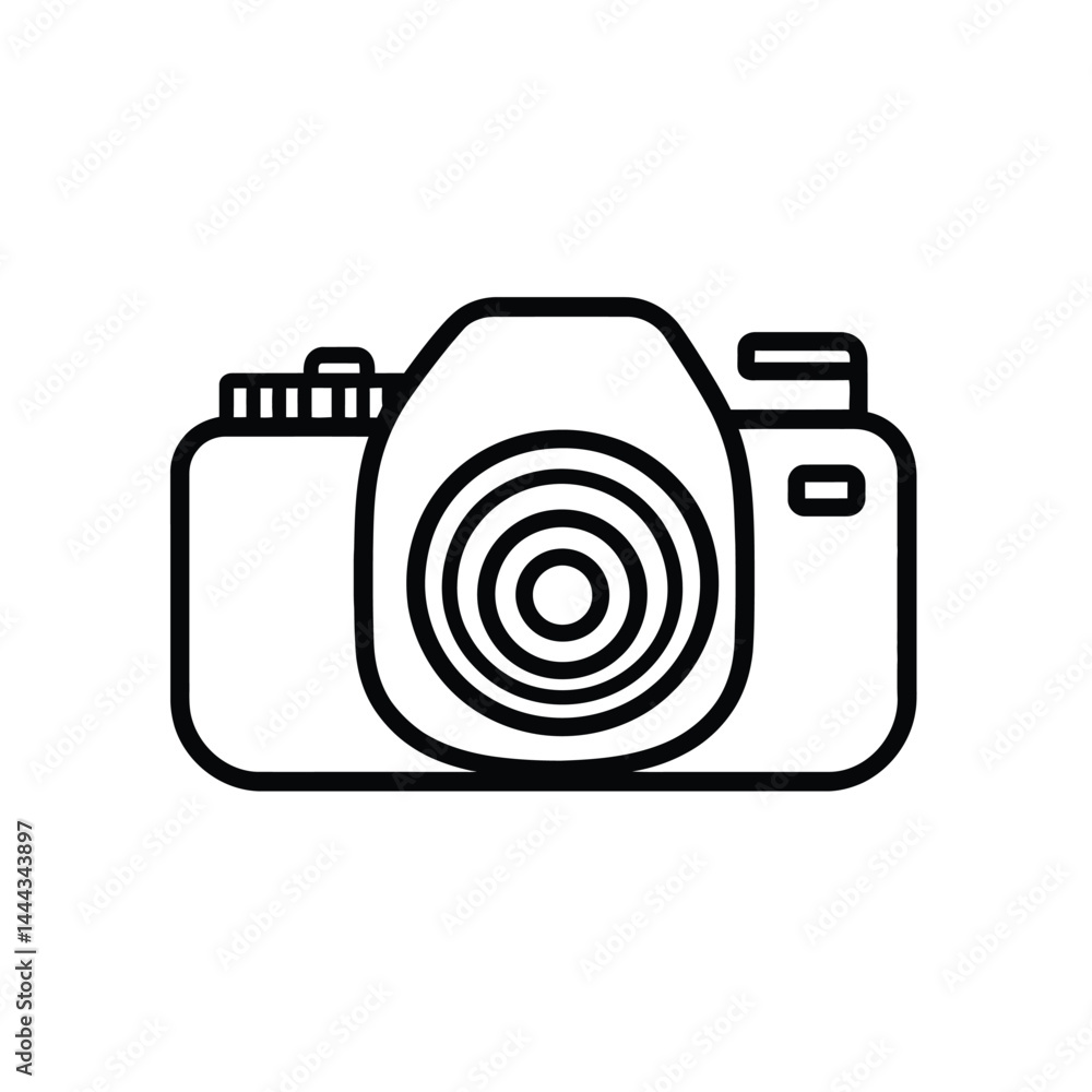 Poster camera outline icon with concentric lens circles on transparent background