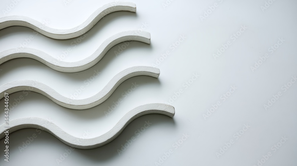 Poster Curved lines in soft gray tones flow gracefully against a white backdrop, ideal for minimalistic design projects or branding with a serene aesthetic