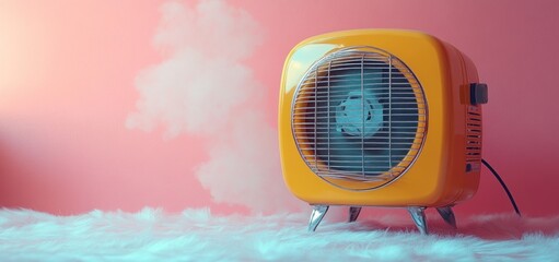 Fototapeta premium Retro Yellow Fan on Fluffy Surface