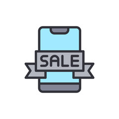 Mobile sale colored icons, minimalist vector illustration ,simple transparent graphic element .Isolated on white background