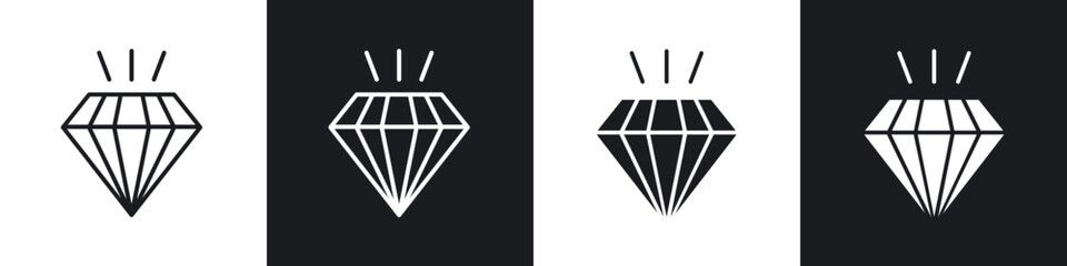 Diamond icon in thin line and Flat Design.