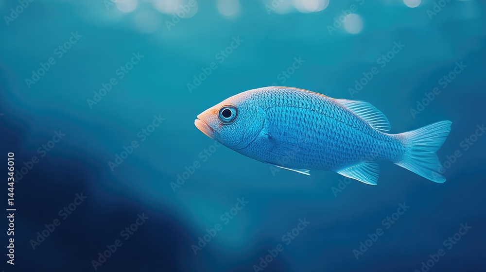 Sticker single fish against solid color background emphasizing minimalism and tranquility