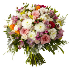 Vibrant and Elegant Bouquet of Fresh Flowers Featu Roses, Lisianthus, Carnations, and Greens Perfect for Celebrations and Decorations