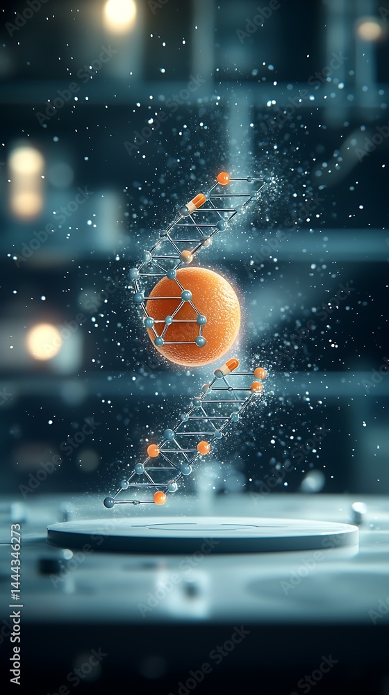Poster floating dna molecule in lab setting