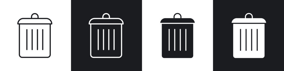 Trash icon in thin line and Flat Design.