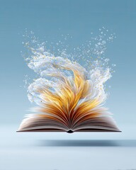 Open book transforming into flying ideas with text space, designed for creative messaging using Open book transforming into flying ideas illustrations that allow focus on Open book transforming 