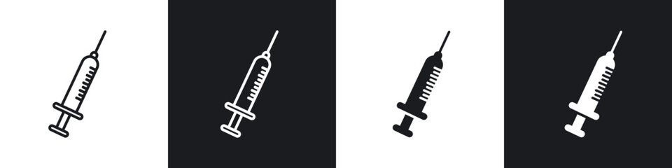Syringe injection icon in thin line and Flat Design.