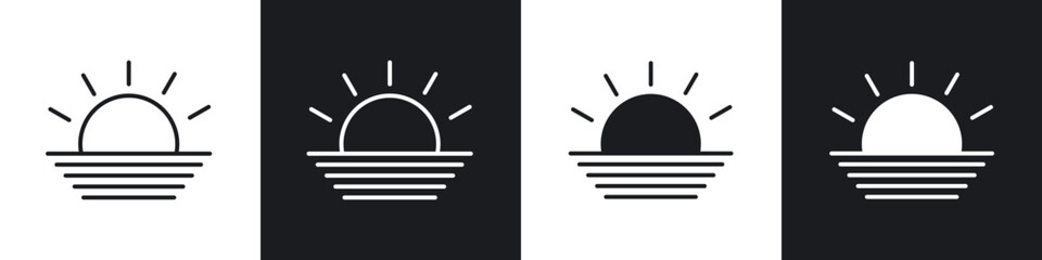 Sunrise icon in thin line and Flat Design.
