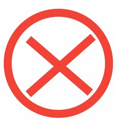 Illustration of symbol featuring a thick black 'X' centered within a solid red circle