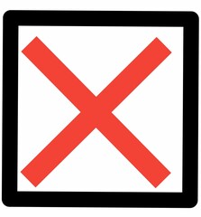 Red X mark centered within a black square outline 