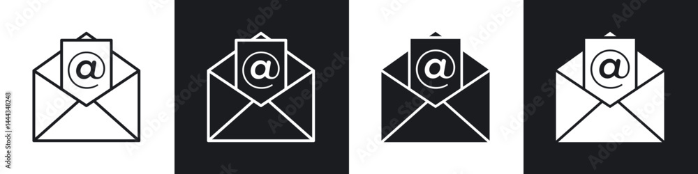 Aufkleber envelope open icon in thin line and flat design.