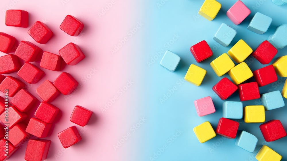 Leinwandbilder A lively display of colorful geometric blocks fills the frame, arranged in an engaging pattern on a clean backdrop, offering ample space for text and design elements