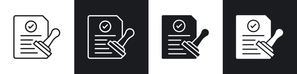 Approved document icon in thin line and Flat Design.