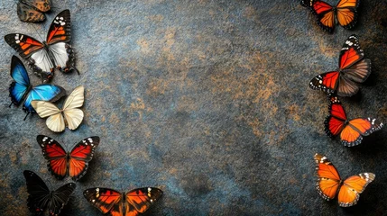 Vibrant Butterflies Arranged on a Dark Textured Background