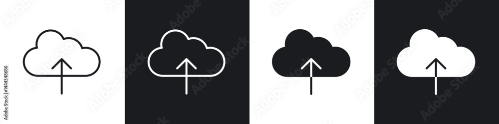 Poster cloud upload icon in thin line and flat design.