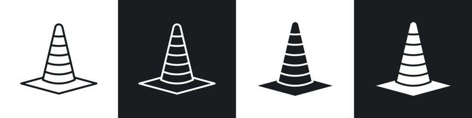 Construction cone icon in thin line and Flat Design.
