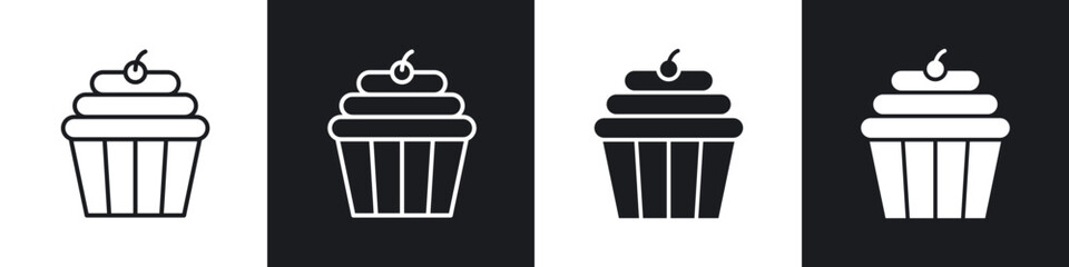 Cupcake icon in thin line and Flat Design.