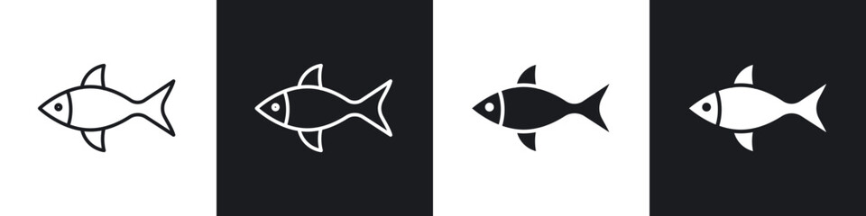 Fish icon in thin line and Flat Design.