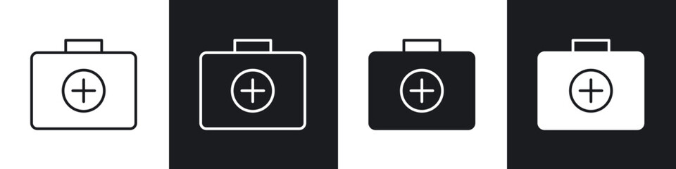 Fototapeta premium First aid kit icon in thin line and Flat Design.