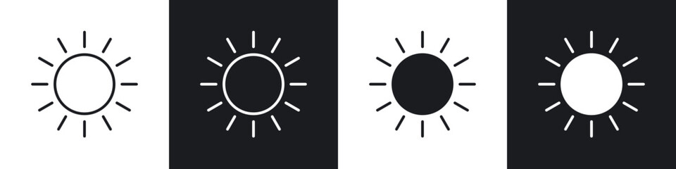 Sun icon in thin line and Flat Design.