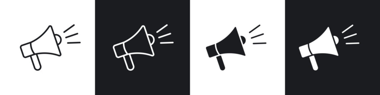 Megaphone icon in thin line and Flat Design.