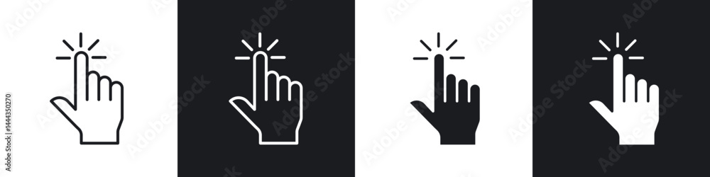 Poster hand click icon in thin line and flat design.