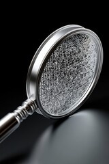 A magnifying glass isolates a complex binary code fingerprint; the image implies data encryption and digital security - security virus coding vulnerability Magnifying