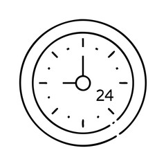 24 hour clock icon, 24 hour clock line art - simple line art of 24 hour clock, perfect for 24 hour clock logos and icons