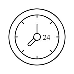 24 hour clock icon, 24 hour clock line art - simple line art of 24 hour clock, perfect for 24 hour clock logos and icons