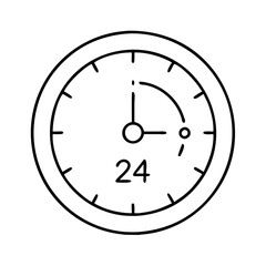 24 hour clock icon, 24 hour clock line art - simple line art of 24 hour clock, perfect for 24 hour clock logos and icons