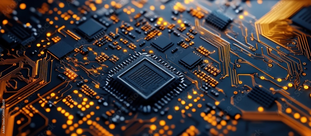 Poster a mesmerizing close-up depicting an advanced circuit board with