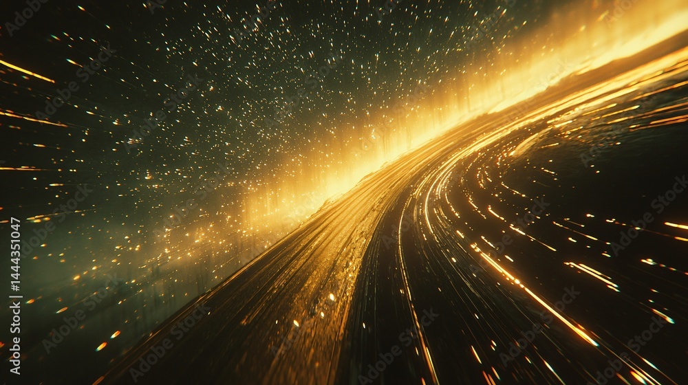 Poster dynamic train racing through an enclosed tunnel surrounded by soft light diffusion capturing the ess
