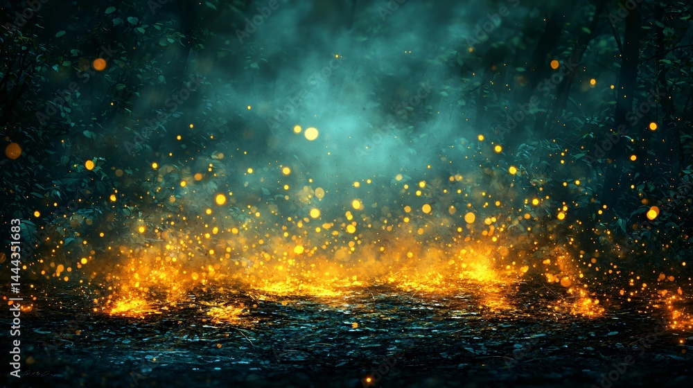 Aufkleber a mysterious fire burning in a dark forest creating a surreal and dreamlike atmosphere of everchangi