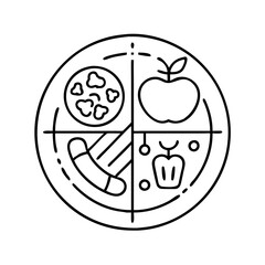 balanced diet plate icon, balanced diet plate line art - simple line art of balanced diet plate, perfect for balanced diet plate logos and icons