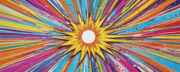 Dynamic pop art burst, multicolored comic style design,  impact,  fun