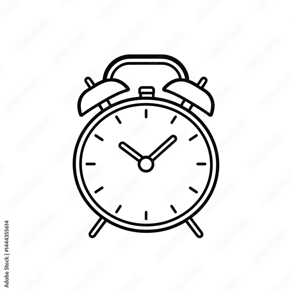 Poster classic alarm clock isolated on transparent background in line art style
